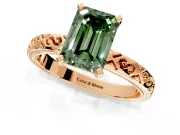 Solitaire Engagement Ring Setting for Fancy Green Emerald Cut Center with Scrollwork Band and Prong Head in Rose Gold