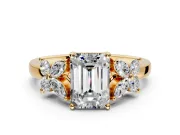 Floral Engagement Ring Setting for Emerald Cut Center with Marquise Cluster Shoulders and Prong Head in Yellow Gold