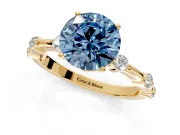 Solitaire Engagement Ring Setting for Fancy Blue Round Cut Center with Bezel Station Band and Prong Head in Yellow Gold