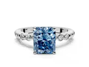 Solitaire Engagement Ring Setting for Fancy Blue Radiant Cut Center with Bezel-Dot Beaded Band and Prong Head in White Gold