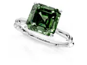 Solitaire Engagement Ring Setting for Fancy Green Asscher Cut Center with Bamboo Band and Prong Head in Platinum