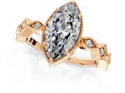 Milgrain Bezel Engagement Ring Setting for Marquise Center with Marquise Stations and Bezel Head in Rose Gold