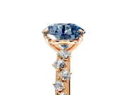 Cluster Engagement Ring Setting for Fancy Blue Round Cut Center with Round Cut Accent Band and Prong Head in Rose Gold