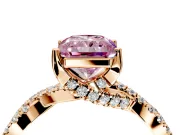 Solitaire Engagement Ring Setting for Fancy Pink Radiant Cut Center with Narrow Twist Pave Band and Prong Head in Rose Gold