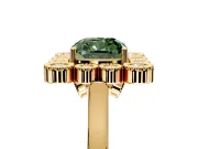 Cluster Halo Engagement Ring Setting for Fancy Green Cushion Cut Center with Milgrain Bezel Accents and Prong Head in Yellow Gold