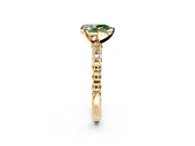 Solitaire Engagement Ring Setting for Fancy Green Pear-Shaped Center with Bezel-Dot Beaded Band and Prong Head in Yellow Gold