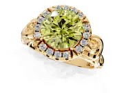 Halo Engagement Ring Setting for Fancy Yellow Round Cut Center with Open Scroll Shoulders and Prong Head in Yellow Gold