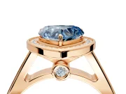 Halo Engagement Ring Setting for Fancy Blue Heart-Shaped Center with Outer Bezel Rim, Pave Band and Prong Head in Rose Gold