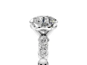 Solitaire Engagement Ring Setting for Round Cut Center with Bezel-Dot Beaded Band and Prong Head in White Gold