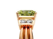Solitaire Engagement Ring Setting for Fancy Yellow Emerald Cut Center with Grooved Bar Accent Band and Prong Head in Rose Gold