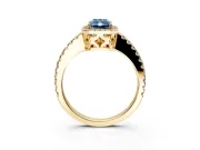 Accent Halo Engagement Ring Setting for Fancy Blue Radiant Cut Center with Full-Length Pave Band and Prong Head in Yellow Gold