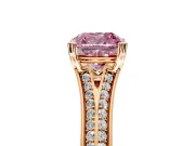 Solitaire Engagement Ring Setting for Fancy Pink Cushion Cut Center with Pave Rail Split Shank and Prong Head in Rose Gold