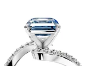 Solitaire Engagement Ring Setting for Fancy Blue Asscher Cut Center with Pave Bypass Swirl Band and Prong Head in White Gold