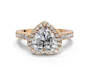 Halo Engagement Ring Setting for Heart-Shaped Center with Full Pave Band and Prong Head in Rose Gold