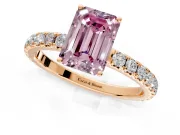 Solitaire Engagement Ring Setting for Fancy Pink Emerald Cut Center with Large Accent Band and Prong Head in Rose Gold