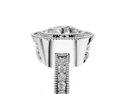 Halo Engagement Ring Setting for Round Cut Center with Milgrain Halo, Pave Band and Prong Head in White Gold