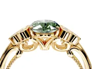 Cluster Engagement Ring Setting for Fancy Green Oval Center with Bezel Accent Clusters and Prong Head in Yellow Gold