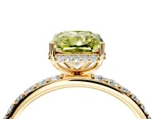 Hidden Halo Engagement Ring Setting for Fancy Yellow Radiant Cut Center with Pave Band and Prong Head in Yellow Gold