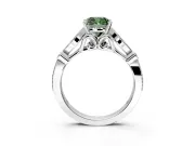 Solitaire Engagement Ring Setting for Fancy Green Cushion Cut Center with Marquise and Bezel Accents and Prong Head in Sterling Silver
