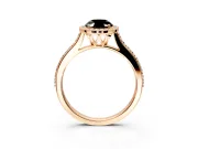 Halo Engagement Ring Setting for Fancy Black Oval Center with Pave Accents, Heart Basket and Prong Head in Rose Gold