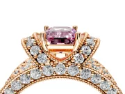 Pave Engagement Ring Setting for Fancy Pink Emerald Cut Center with Curved Accent Rows, Openwork and Prong Head in Rose Gold