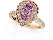 Milgrain Floral Halo Engagement Ring Setting for Fancy Pink Pear-Shaped Center with Pave Band and Prong Head in Rose Gold