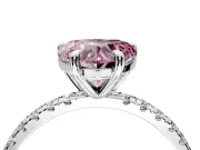 Solitaire Engagement Ring Setting for Fancy Pink Heart-Shaped Center with Fine Pave Narrow Band and Prong Head in White Gold
