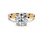 Solitaire Engagement Ring Setting for Round Cut Center with Thin Rounded Plain Band and Prong Head in Yellow Gold