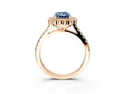 Milgrain Floral Halo Engagement Ring Setting for Fancy Blue Radiant Cut Center with Pave Band and Prong Head in Rose Gold