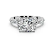 Paired Accent Engagement Ring Setting for Princess Cut Center with Pave Band and Prong Head in Platinum