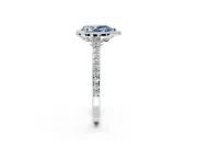 Halo Engagement Ring Setting for Fancy Blue Pear-Shaped Center with Pave Accents, Heart Basket and Prong Head in Platinum