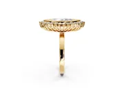 Halo Engagement Ring Setting for Marquise Center with Milgrain Bezel Rim, Plain Band and Prong Head in Yellow Gold