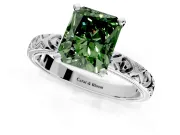 Solitaire Engagement Ring Setting for Fancy Green Radiant Cut Center with XO Engraved Band and Prong Head in White Gold