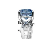 Solitaire Engagement Ring Setting for Fancy Blue Cushion Cut Center with Pave and Plain Crossover Band and Prong Head in Sterling Silver