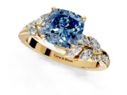 Solitaire Engagement Ring Setting for Fancy Blue Cushion Cut Center with Marquise Accent Twist Band and Prong Head in Yellow Gold