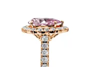 Halo Engagement Ring Setting for Fancy Pink Pear-Shaped Center with Raised Halo, Pave Band and Prong Head in Rose Gold