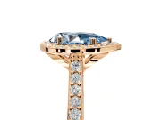 Halo Engagement Ring Setting for Fancy Blue Pear-Shaped Center with Pave Accents, Heart Basket and Prong Head in Rose Gold