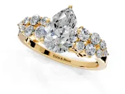 Cluster Engagement Ring Setting for Pear-Shaped Center with 2-Row Shoulder Clusters and Prong Head in Yellow Gold
