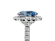 Halo Engagement Ring Setting for Fancy Blue Oval Center with Raised Halo, Pave Band and Prong Head in Sterling Silver