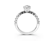 Solitaire Engagement Ring Setting for Pear-Shaped Center with Bezel-Dot Beaded Band and Prong Head in Platinum
