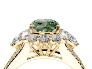 Halo Engagement Ring Setting for Fancy Green Cushion Cut Center with Two-Strand Split Shank and Prong Head in Yellow Gold