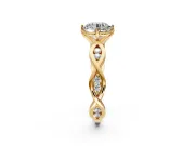 Solitaire Engagement Ring Setting for Round Cut Center with Accented Twist Band and Leaf Prong Head in Yellow Gold