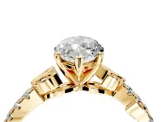 Leaf Motif Engagement Ring Setting for Marquise Center with Pave Band and Prong Head in Yellow Gold