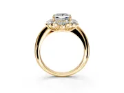 Small-Accent Cluster Halo Engagement Ring Setting for Princess Cut Center with Plain Band and Prong Head in Yellow Gold
