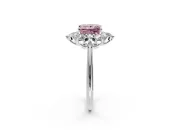 Small-Accent Cluster Halo Engagement Ring Setting for Fancy Pink Princess Cut Center with Plain Band and Prong Head in Sterling Silver