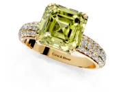 Solitaire Engagement Ring Setting for Fancy Yellow Asscher Cut Center with Multi-Row Pave Accents and Basket Head in Yellow Gold