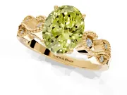 Leaf Engagement Ring Setting for Fancy Yellow Oval Center with Milgrain Accent Band and Prong Head in Yellow Gold