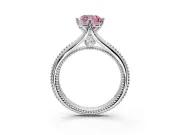 Solitaire Engagement Ring Setting for Fancy Pink Cushion Cut Center with Milgrain Cathedral Band and Prong Head in Sterling Silver