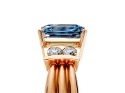 Solitaire Engagement Ring Setting for Fancy Blue Emerald Cut Center with Grooved Bar Accent Band and Prong Head in Rose Gold