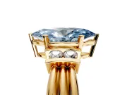 Solitaire Engagement Ring Setting for Fancy Blue Marquise Center with Grooved Bar Accent Band and Prong Head in Yellow Gold